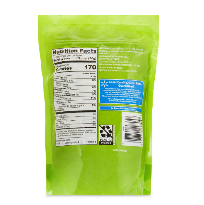 Great Value Roasted & Salted, No Shell Pistachios, 12 oz Resealable Bag gallery