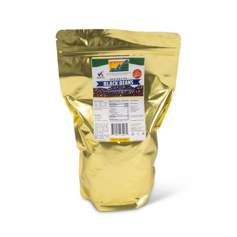 Mother Earth Products Dehydrated Black Beans, 1 Full Quart Mylar Bag