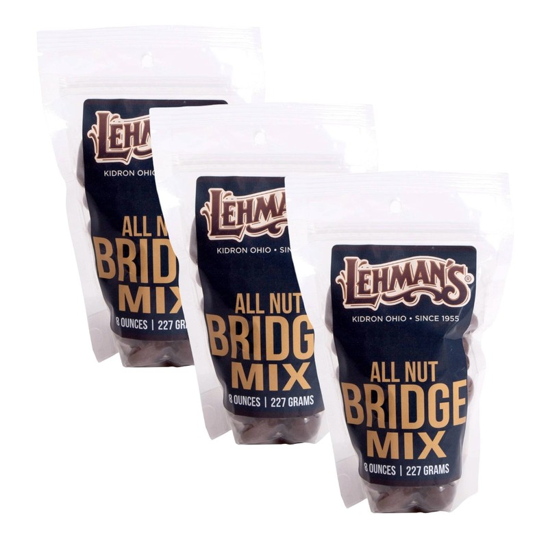 Lehman’s Chocolate Covered Nuts Bridge Mix, 3 Pack of 8 oz Resealable Bags
