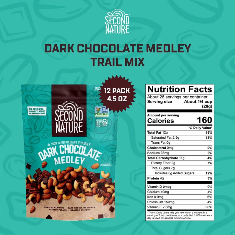 Second Nature Dark Chocolate Medley Trail Mix Pack of 12 Resealable Pouches gallery