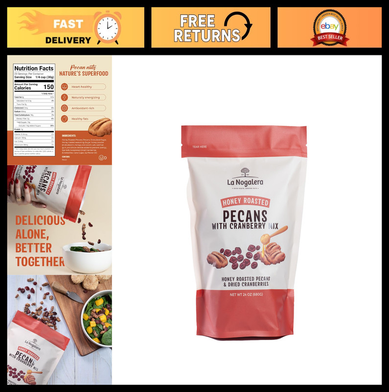 Gourmet Honey Roasted Pecans & Cranberry Mix 24 oz - Sweet Crunchy Salad Topping