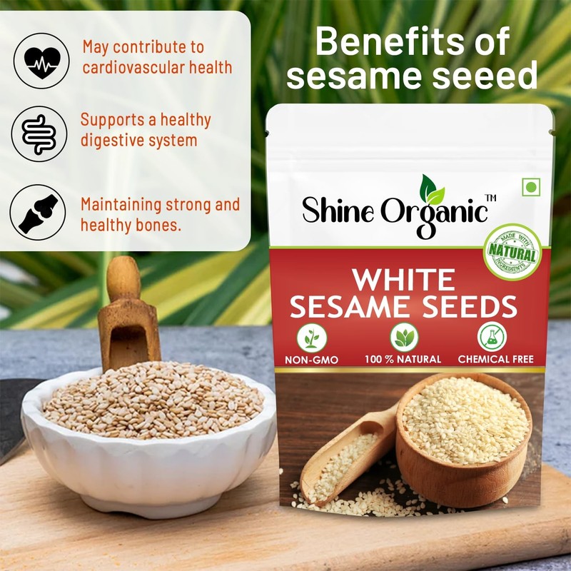Shine Organic White Sesame Seeds 150gm gallery