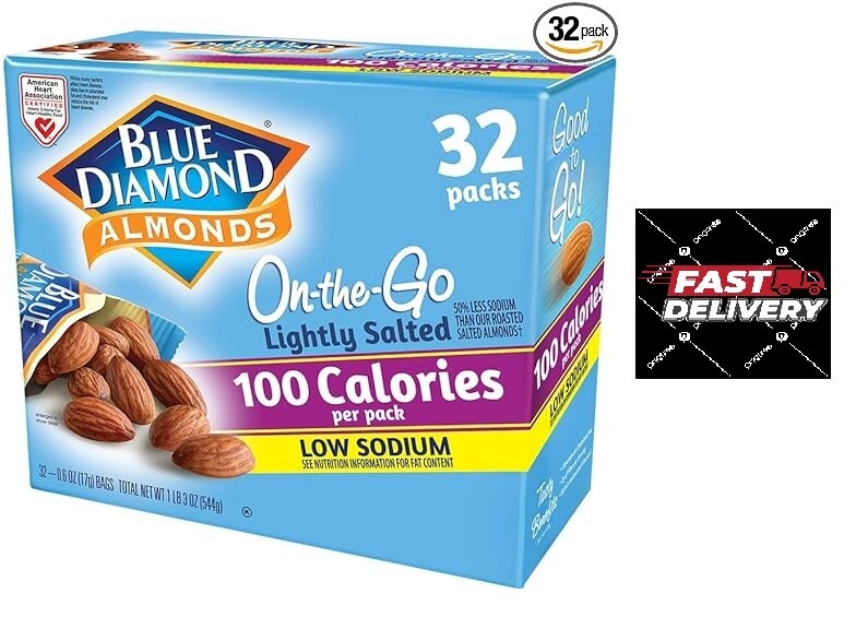 Blue Diamond Almonds Low Sodium Lightly Salted Snack Nuts, 100 Calorie Packs, 0.