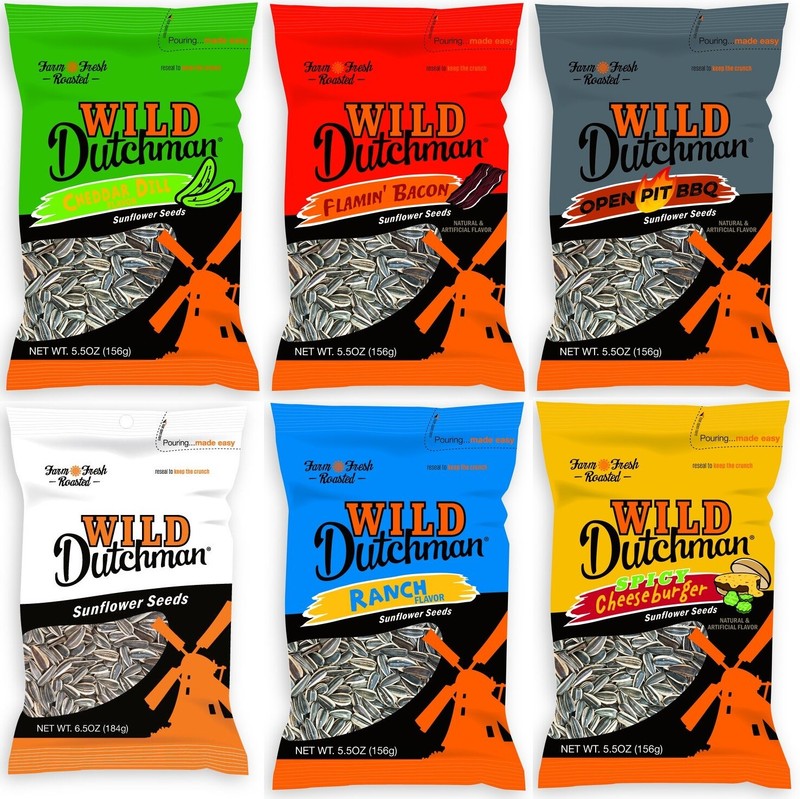 5.5oz/6.5oz Wild Dutchman Sunflower Seeds – Ranch, Bacon, BBQ, Cheeseburger