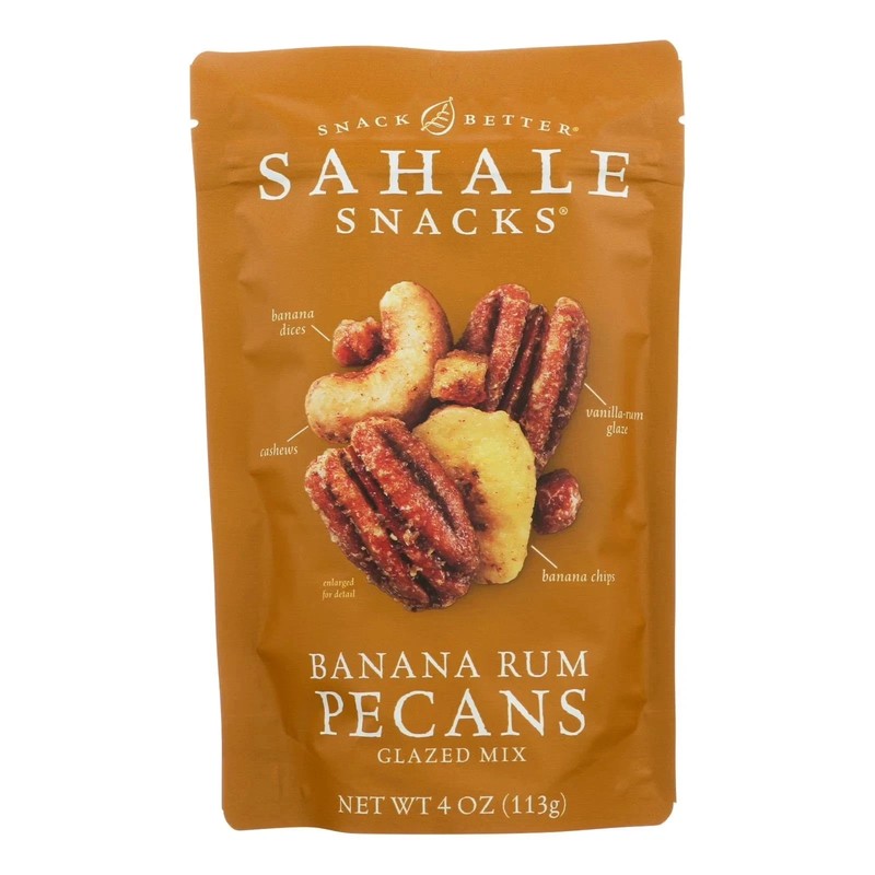 Sahale Snacks Glazed Mix of Banana Rum Flavored Pecans, 4oz Bag – Sweet & Savory