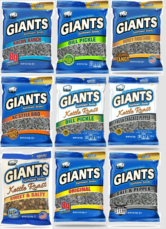 5oz Giants Seeds Sunflower Seeds BBQ Bacon Ranch Kettle Roast Honey Mustard