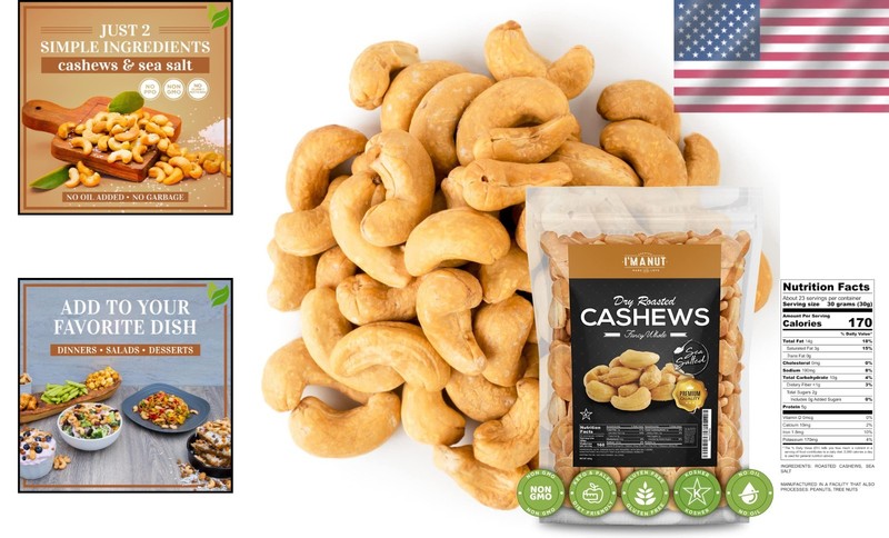 Clean Label Cashews | Natural Ingredients | Non-GMO - 1.5 lb gallery