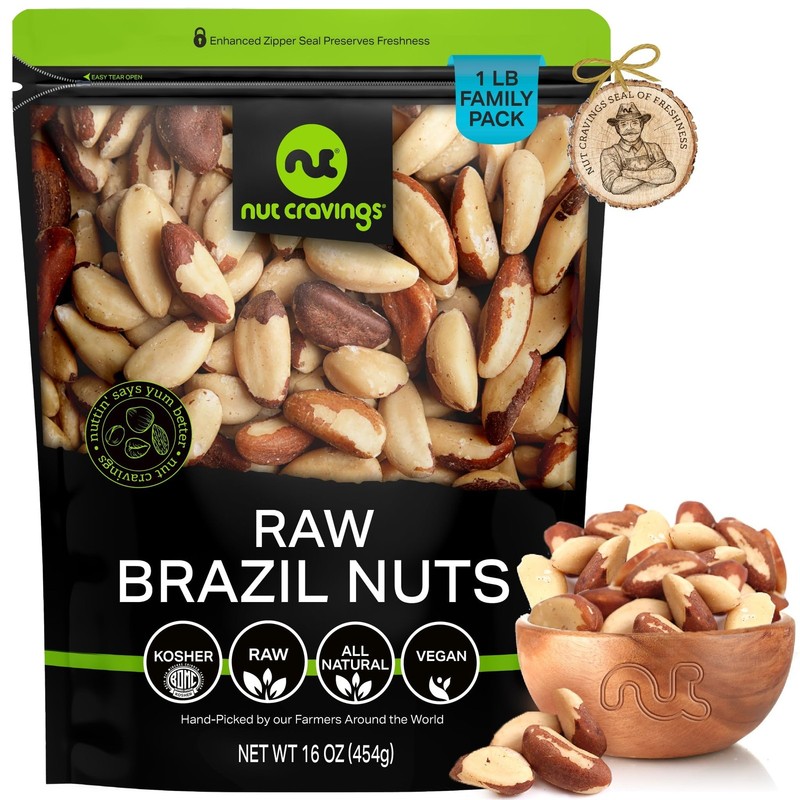 NUT CRAVINGS Raw Brazil Nuts, Unsalted, No Shell, Whole, 16oz 1 LB Packed F…
