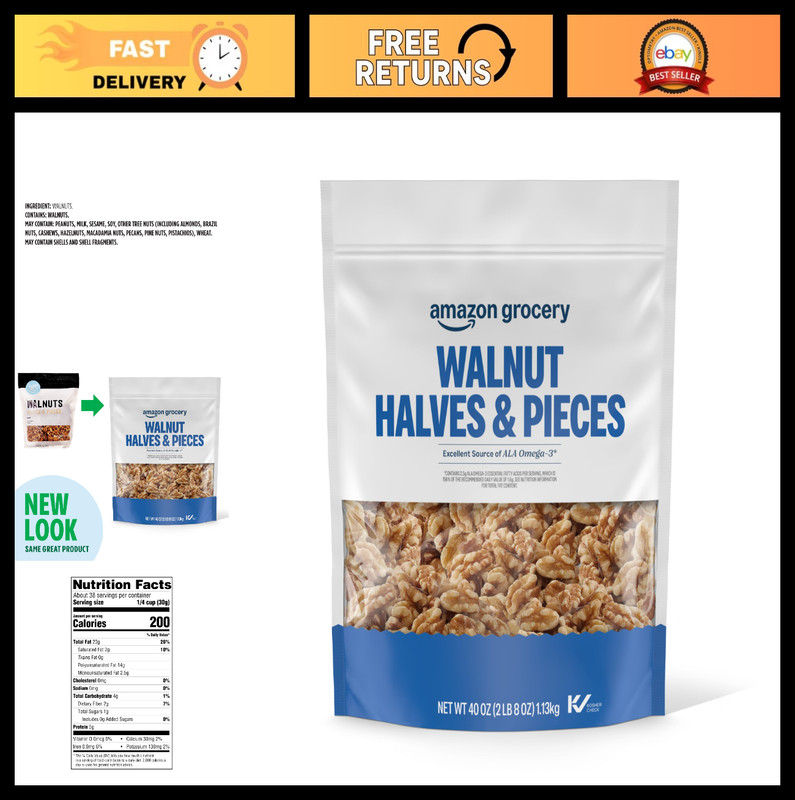 Walnut Halves & Pieces 40 Oz – Premium Quality, Fresh Nuts for Baking & Snacking