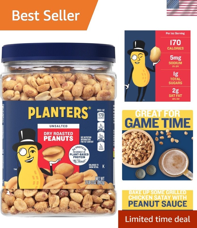 35 oz Canister of Heart-Healthy Unsalted Dry Roasted Peanuts – Family Favorite