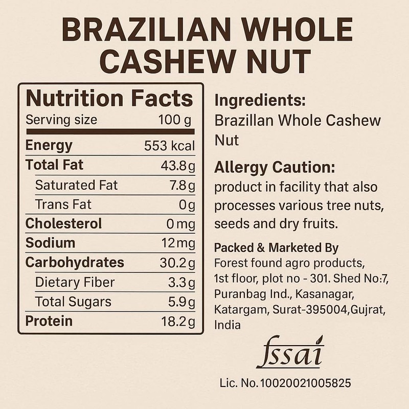 Forest Found Jumbo Cashew Nuts 900g | Premium Whole Kaju Authentic Dry Fruits gallery