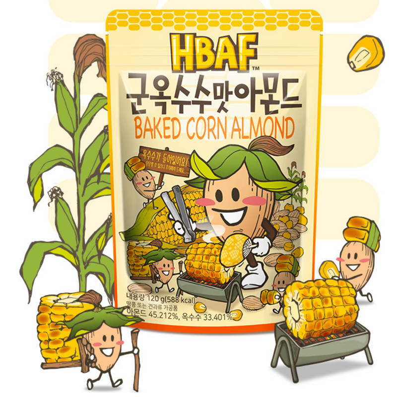 HBAF Baked Corn Almond 120g x 3 Packs Korean Snack Korea HACCP K-Food gallery