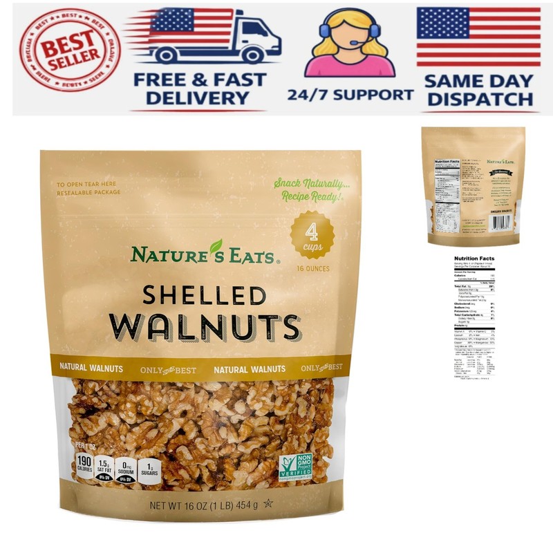 Wholesome 16 oz Shelled Walnuts – 100% Natural, Nutritious Snacking Essentials