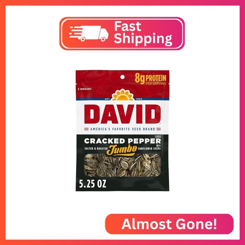 DAVID Jumbo Sunflower Seeds, Cracked Pepper Flavor, Father's Day Baseball Snack