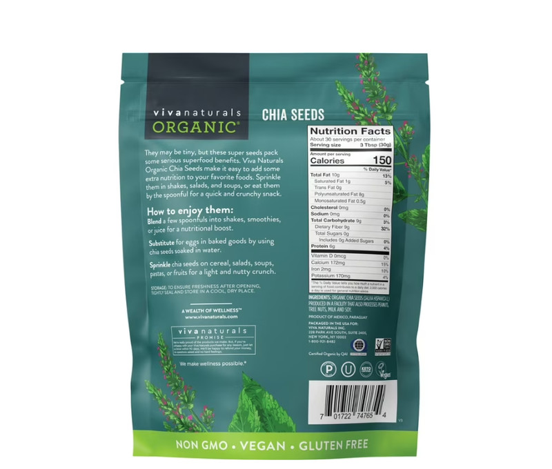 Organic Chia Seeds 2 LBs - Plant-Based Omega-3 and Vegan Protein, Non-GMO Chi gallery