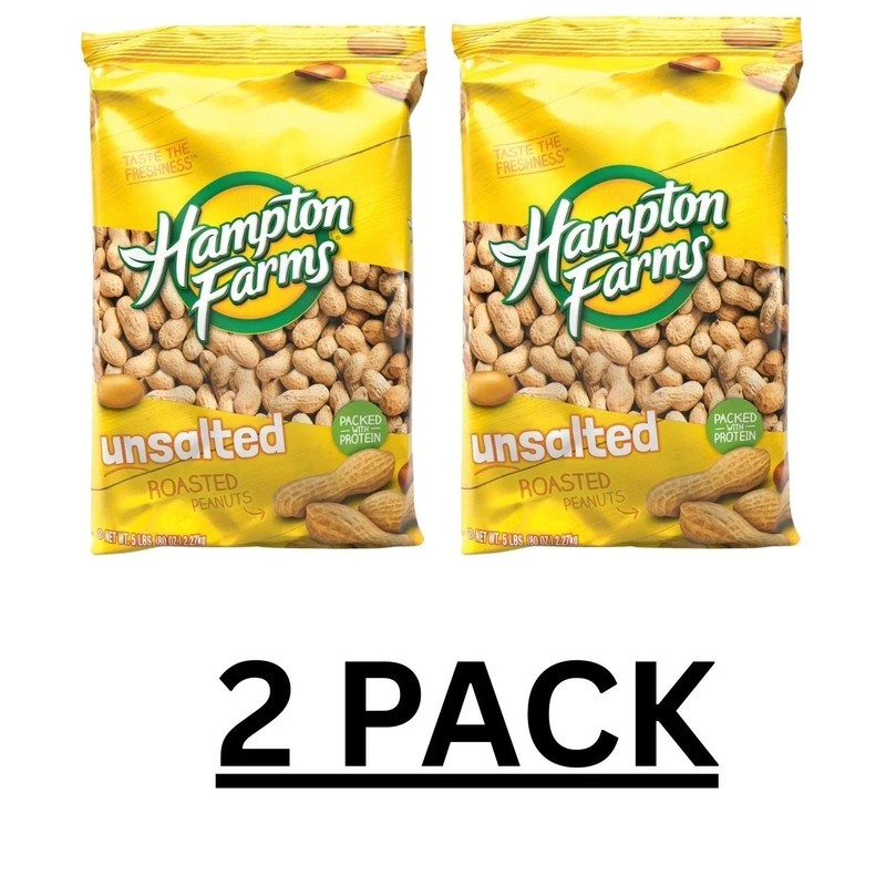 Hampton Farms Unsalted Roasted In-Shell Peanuts, 5 lbs. 2 PACK USA Grown, BEST
