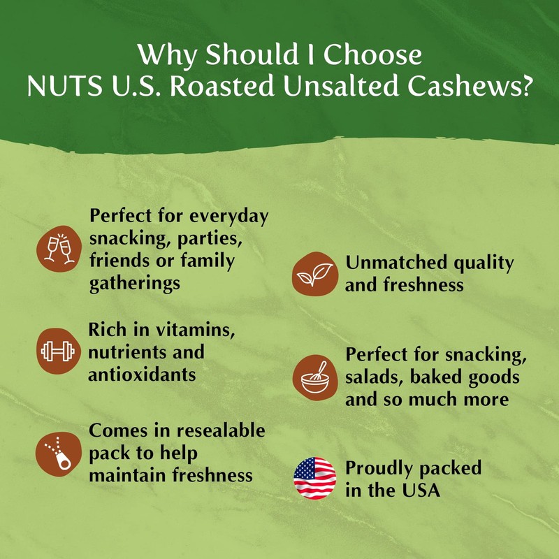 NUTS U.S. – Roasted and Unsalted Cashews | Whole Kernels (80%) and Pieces | J... gallery