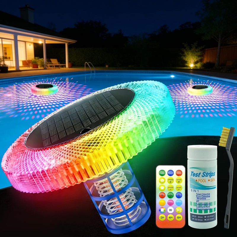 Solar Pool Ionizer with LED Light & Remote Control – Copper Floating Pool Cle…