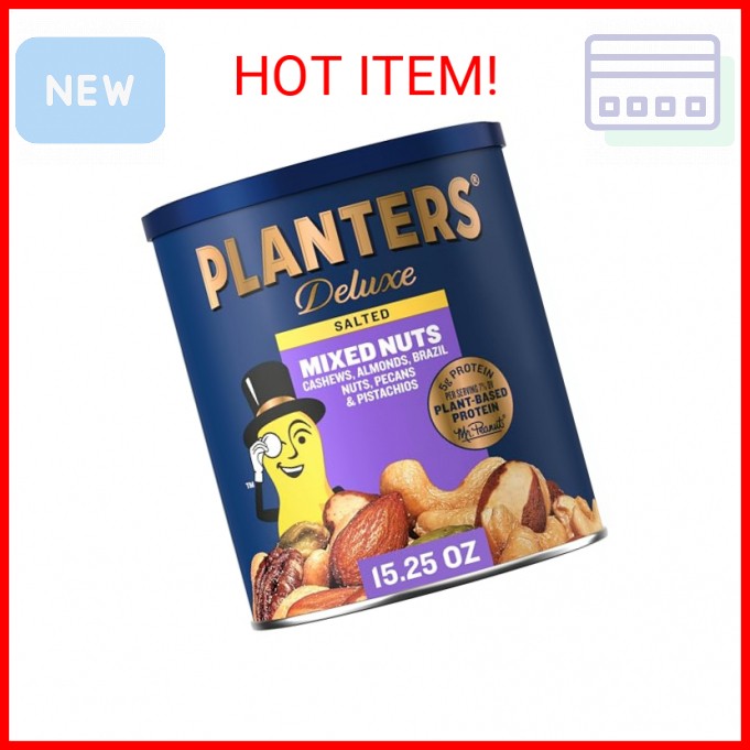 PLANTERS Deluxe Mixed Nuts - Roasted Cashews, Almonds, Brazil Nuts, Pistachios,