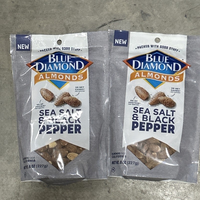 2 Pack Blue Diamond Almonds Sea Salt and Black Pepper Flavor 8oz
