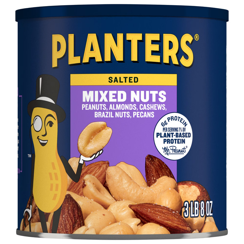 PLANTERS Salted Mixed Nuts 56 oz Can 6g Plant Based Protein Snack Nuts