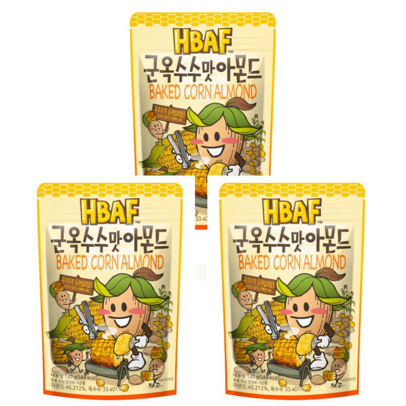 HBAF Baked Corn Almond 120g x 3 Packs Korean Snack Korea HACCP K-Food