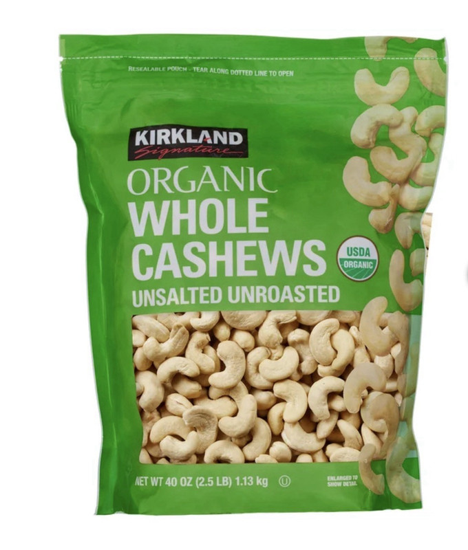 Kirkland Signature Organic Whole Cashews Unsalted Unroasted 40 oz (2.5 lb)