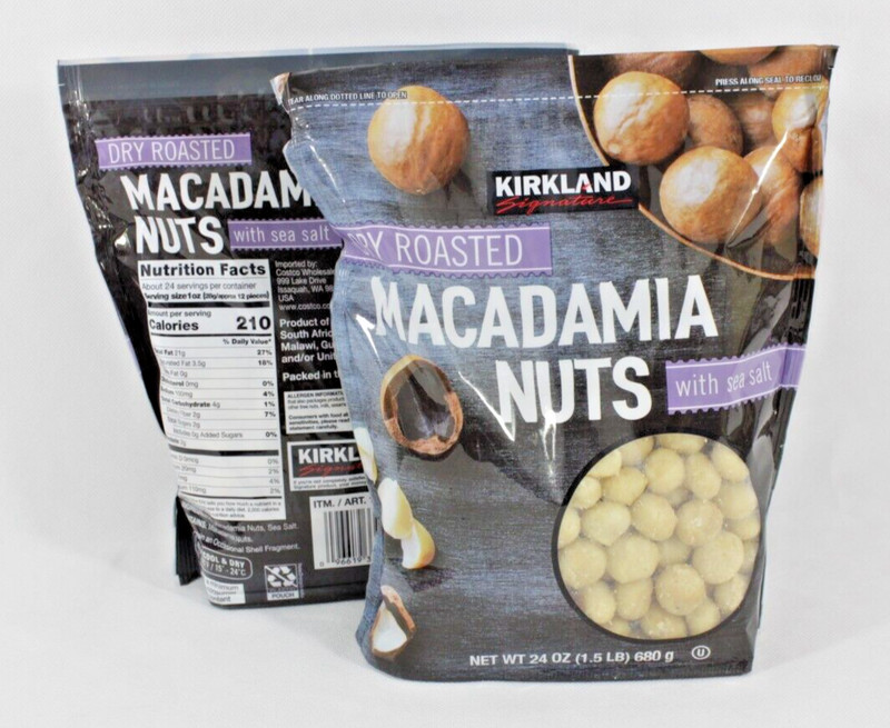 2 Bags of Kirkland Signature Dry Roasted Macadamia Nuts Sea Salt 48 Oz Total New