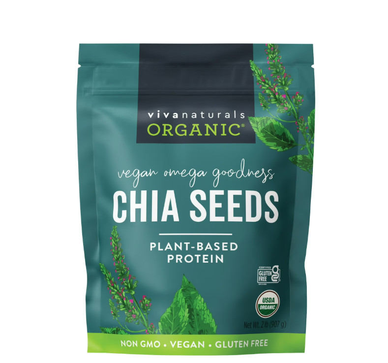 Organic Chia Seeds 2 LBs - Plant-Based Omega-3 and Vegan Protein, Non-GMO Chi