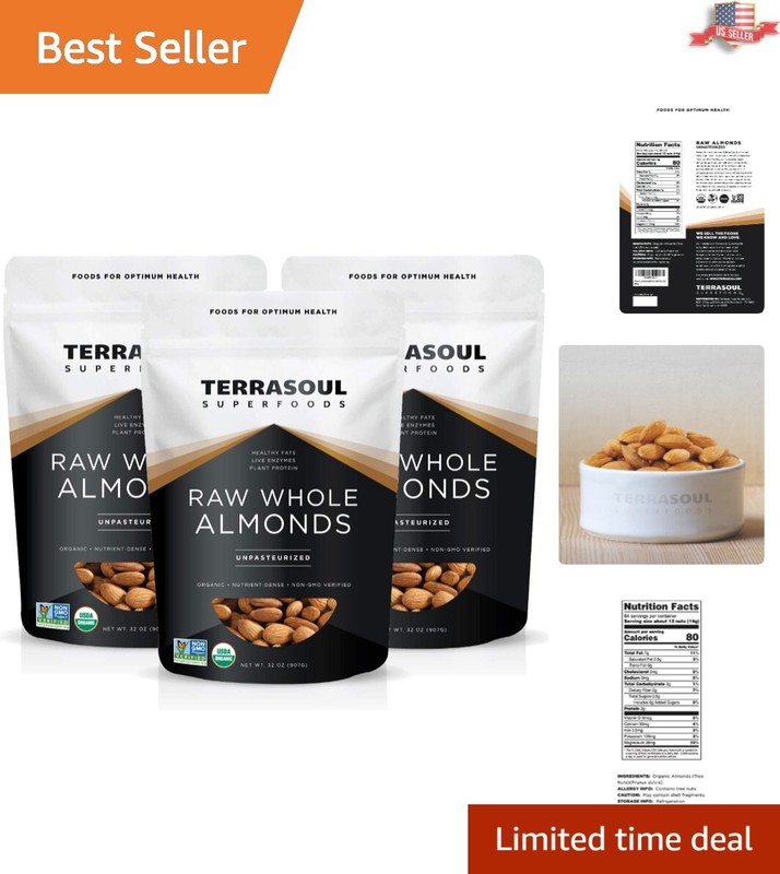 Premium Organic Almonds 6lbs Raw Unpasteurized – 3 Pack, Small Family Business