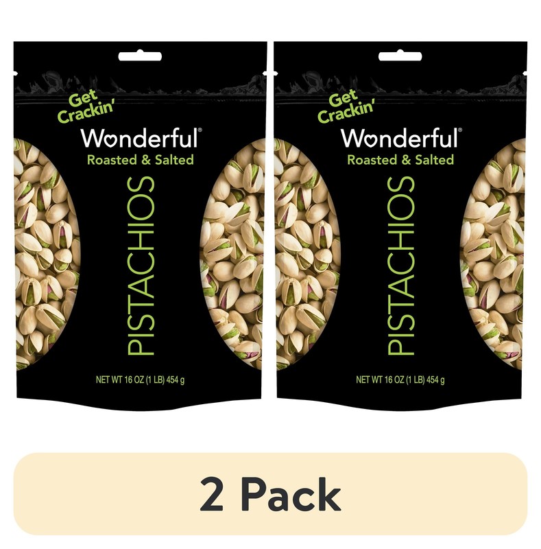 (2 pack) Wonderful Pistachios, In-Shell Roasted & Salted Nuts, 16 Ounce Bag