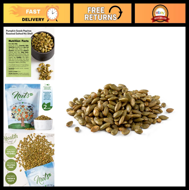 Roasted & Salted Pumpkin Seeds (Pepitas) | No Shell | Vegan, Gluten-Free | 2 LB