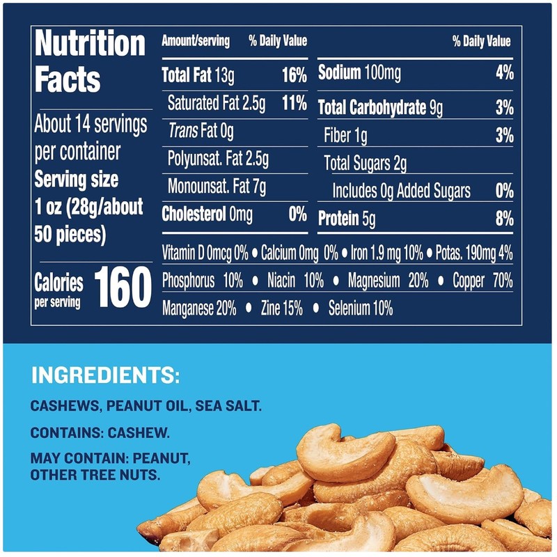 Crunchy Plant-Based Protein: Salted Cashew Halves, 28 Oz x 2