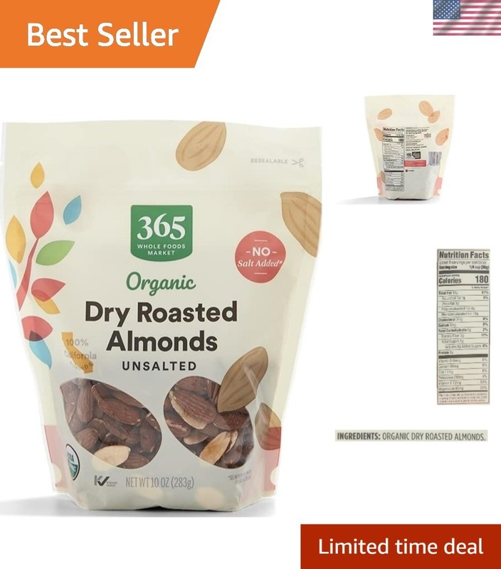 Organic Dry Roasted & Unsalted Almonds, 10 Ounce