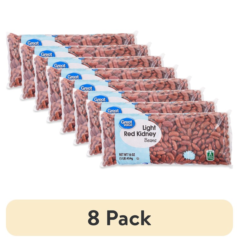 (8 pack) Great Value Light Red Kidney Beans, 1 lb