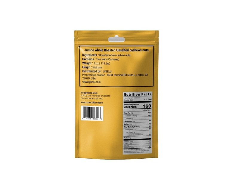 Jumbo Whole Roasted Unsalted Cashews Nuts - 4oz gallery