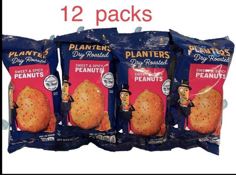 12 x 6oz PLANTERS SWEET & SPICY DRY ROASTED PEANUTS ~KOSHER~ CHOLESTEROL FREE