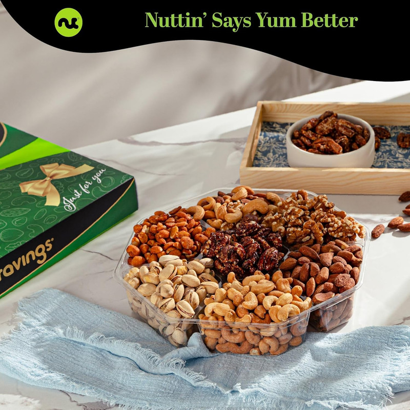 NUT CRAVINGS - Mixed Nuts Gift Basket in Green Gold Box (7 Assortments, 1 LB) Tr gallery