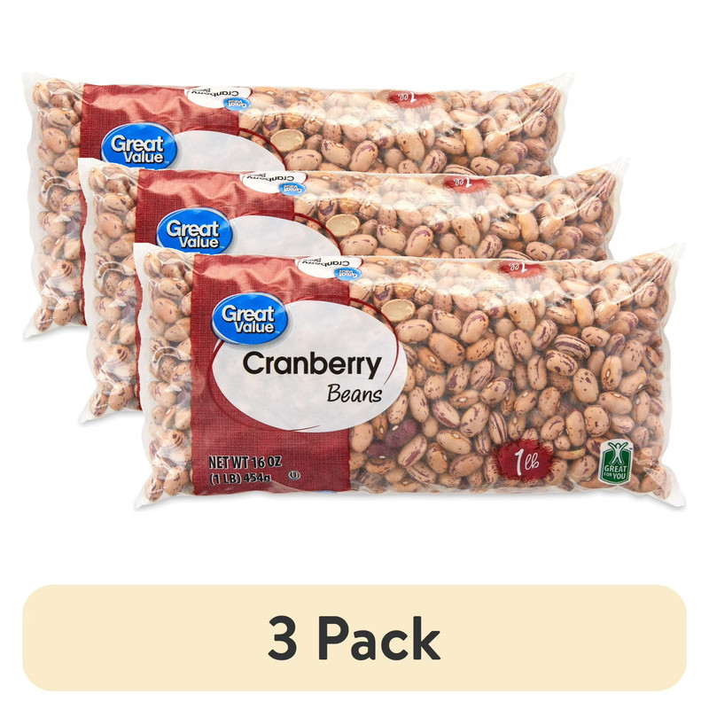 (3 Pack) Great Value Cranberry Beans 1 lb Dry Beans High Protein Free Shipping