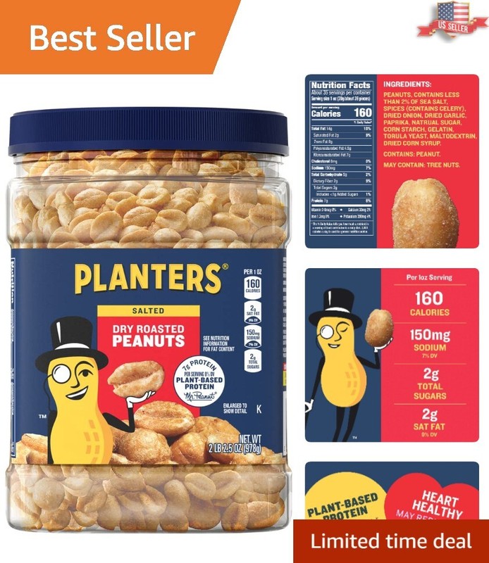 USA-Grown Dry Roasted Peanuts with Sea Salt - Shareable 34.5oz Jars (Pack of 6)