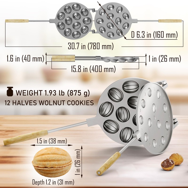 BIOL Oreshki Mold 12 Cavity Walnut Cookie Baking 15.7x6.5x1.6, Light gallery
