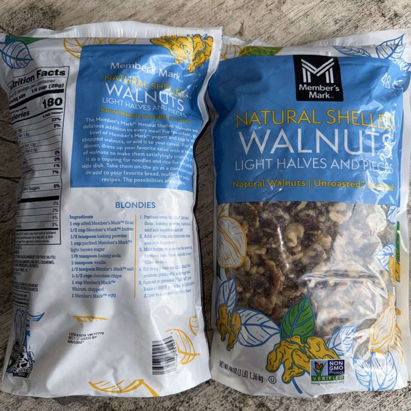 2 PACK - Member's Mark Natural Shelled Walnuts 3 lbs (Total 6 lbs) FREE SHIP!!