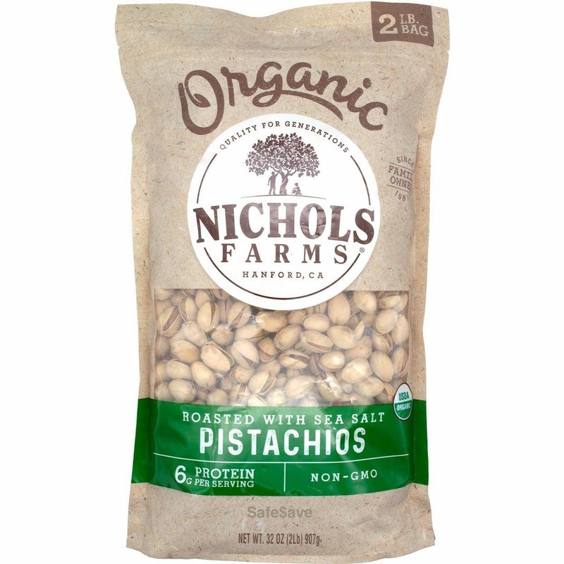 2 Lbs Nichols California Organic Pistachios Roasted with Sea Salt 32 oz