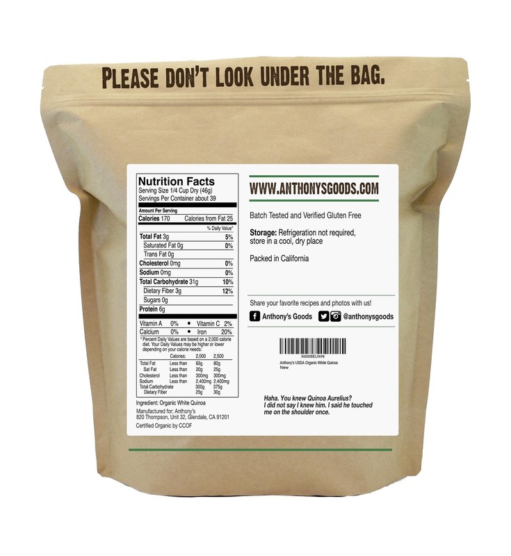Anthony's Organic White Whole Grain Quinoa, 4 lb, Gluten 4 Pound (Pack of 1) gallery