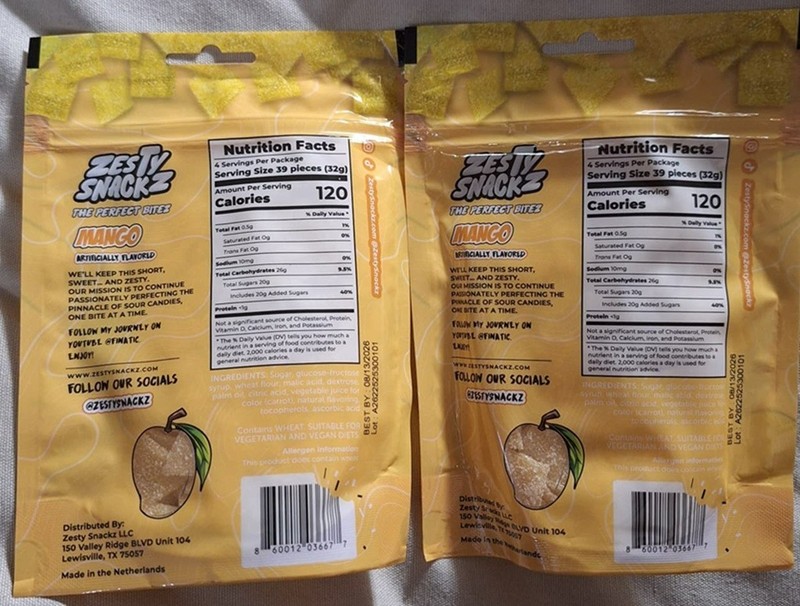 2 ~ Zesty Bitez Sour Candy Bite-Sized Sour Belts Thin Sour Strips Vegan Mango gallery