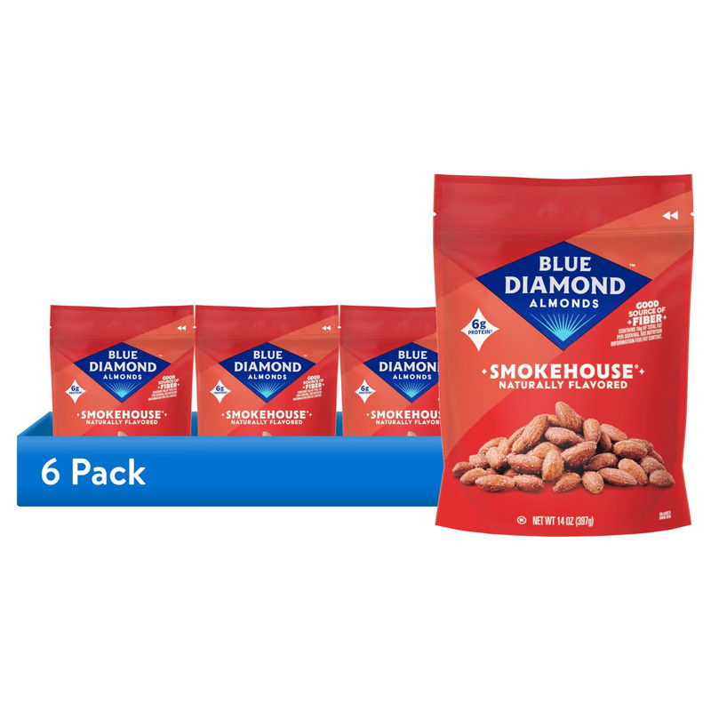 Blue Diamond Smokehouse Almonds – 6 Pack, 14oz Bags, Smoky Snack Nuts