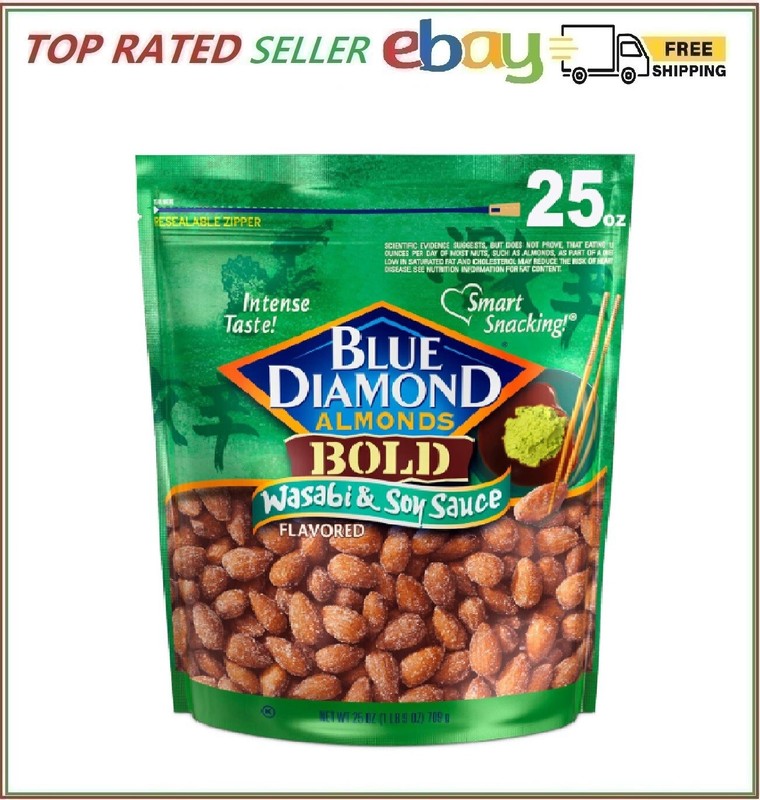 Blue Diamond Almonds Wasabi & Soy Sauce Flavored Snack Nuts, 25 Oz Resealable