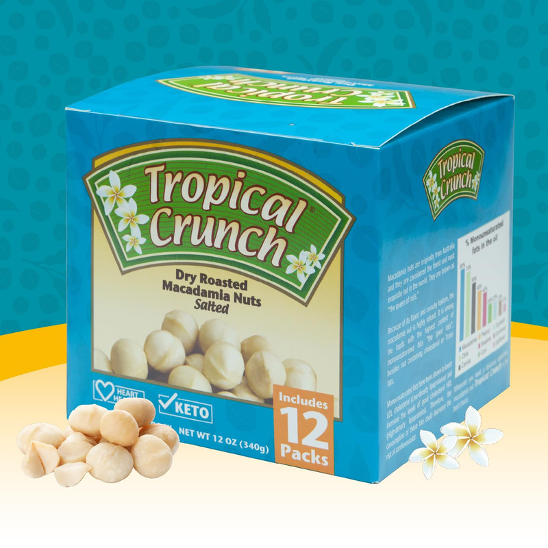 Tropical Crunch Dry Roasted Macadamia Nuts Snack Packs – 12 x 1oz Individual Bag