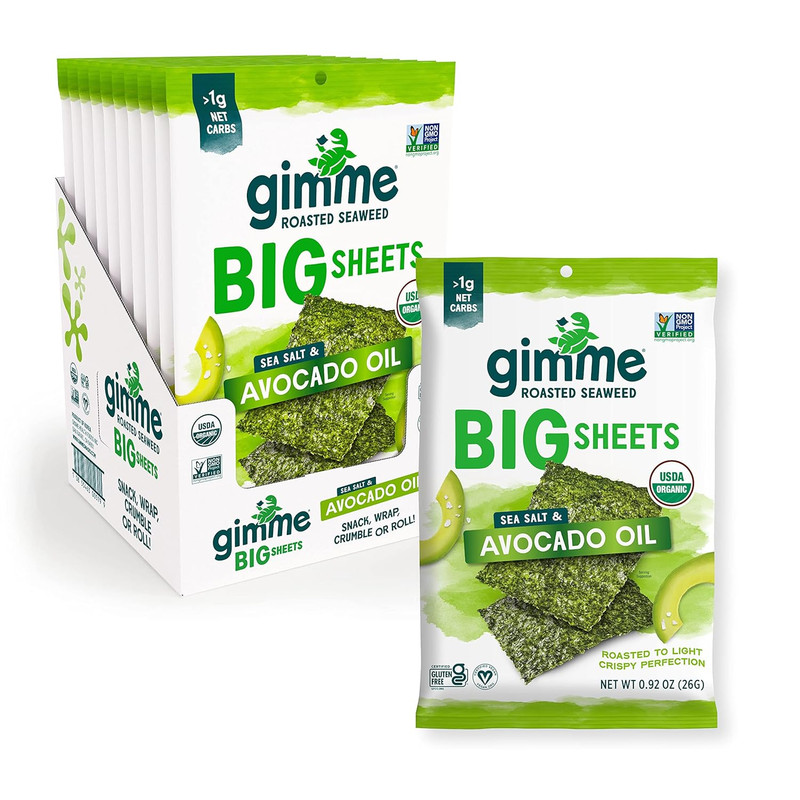 Gimme Seaweed Roasted Seaweed Big Sheets, Sea Salt Avocado Oil, 0.92oz, 10 Pack gallery
