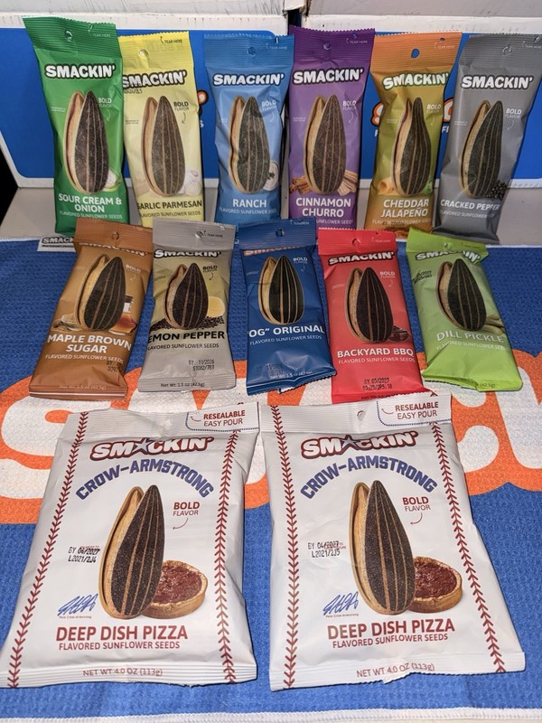 Smackin Sunflower Seeds – Sampler Pack + Pete Crow Armstrong Deep Dish Pizza